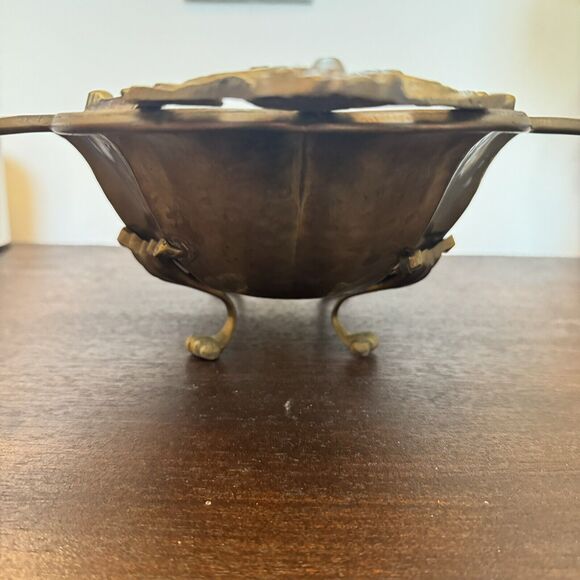 VTG Brass Large 17" Bowl Patina Scalloped Footed Centerpiece Hand Crafted India - Picture 5 of 16